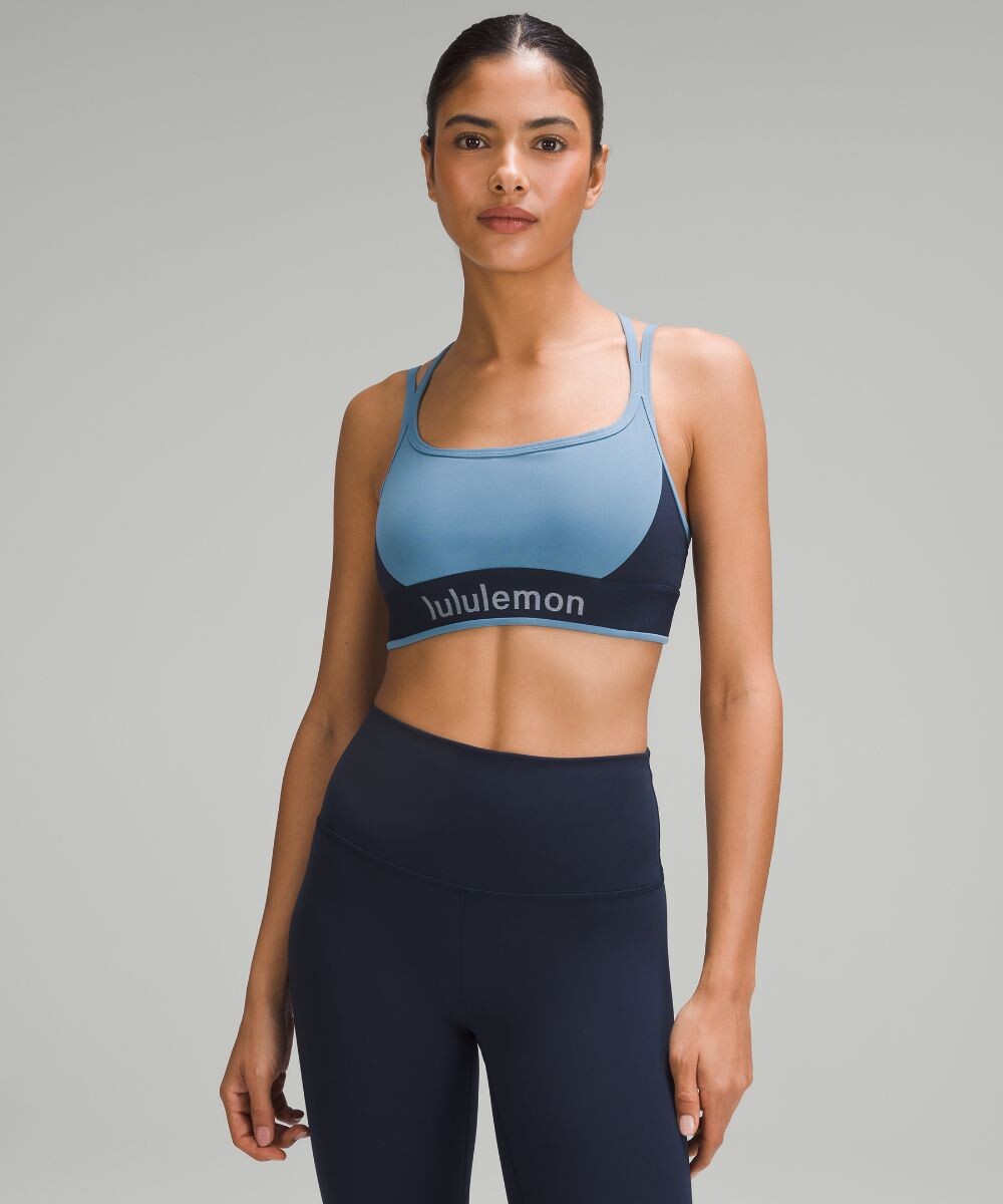 

Бюстгальтер с бретелями и шлейфом с логотипом Lululemon, нави
