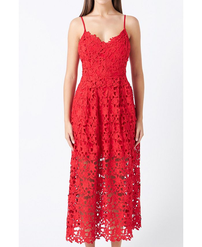 Женское кружевное платье-миди на бретельках endless rose, красный