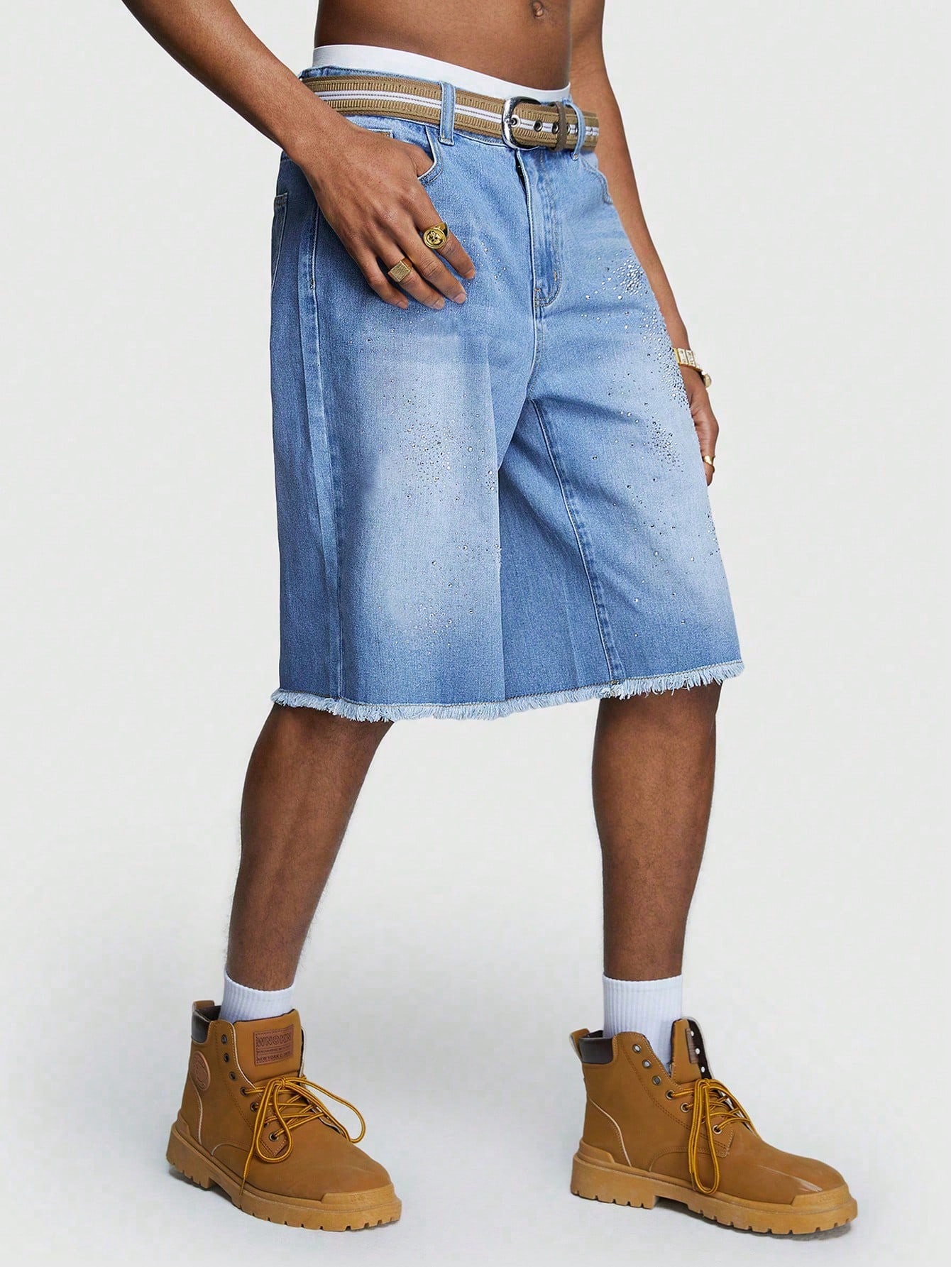 Мужские джинсы ROMWE Street Life с потертым краем и карманами, синий