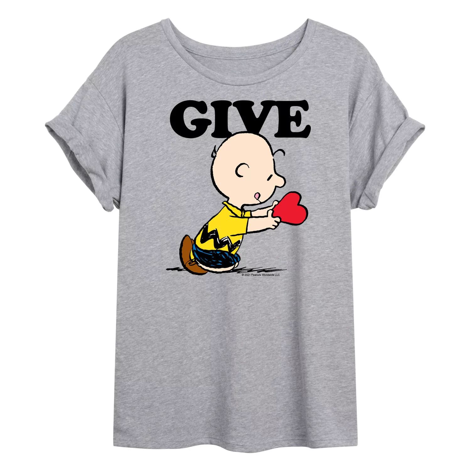Размерная футболка Juniors' Peanuts Charlie Brown Give Love Licensed Character
