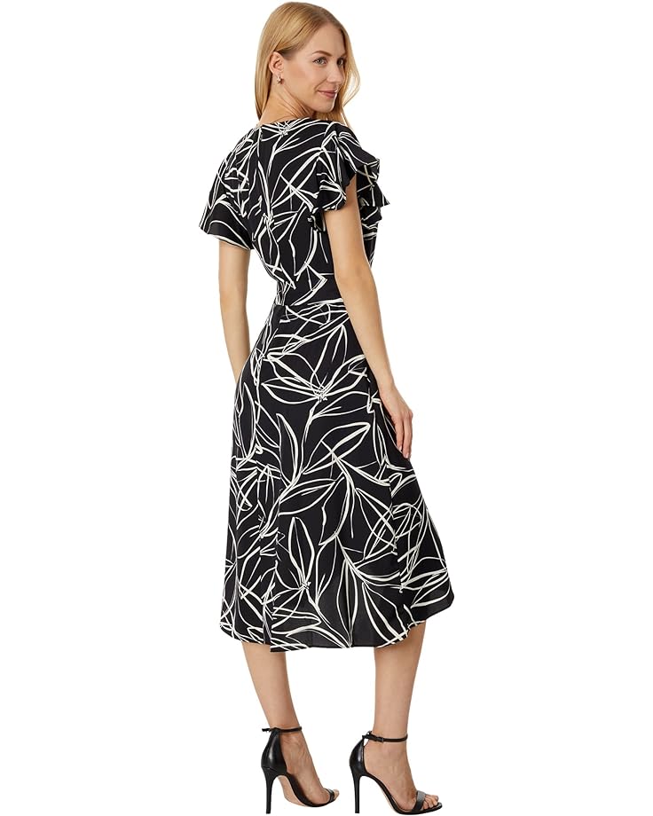 

Платье DKNY Flutter Sleeve V-Neck Drapey Crepe Dress, цвет Black/Vanilla