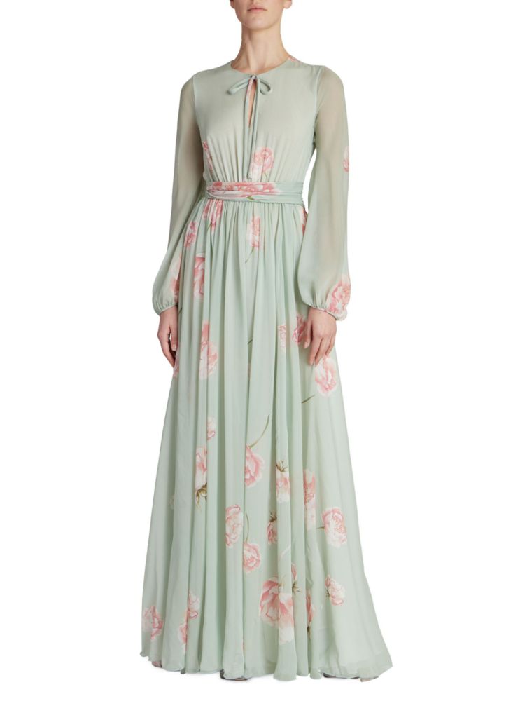 Плиссированное платье в пол Giambattista Valli, цвет Mint Tea