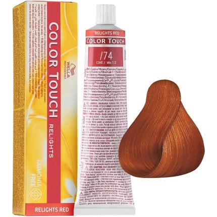 Краска для волос Color Touch Relights Brunette Copper 74 Red без аммиака, 60 мл, Wella wella professionals color touch relights red краска для волос 60 мл 74 вечерняя заря
