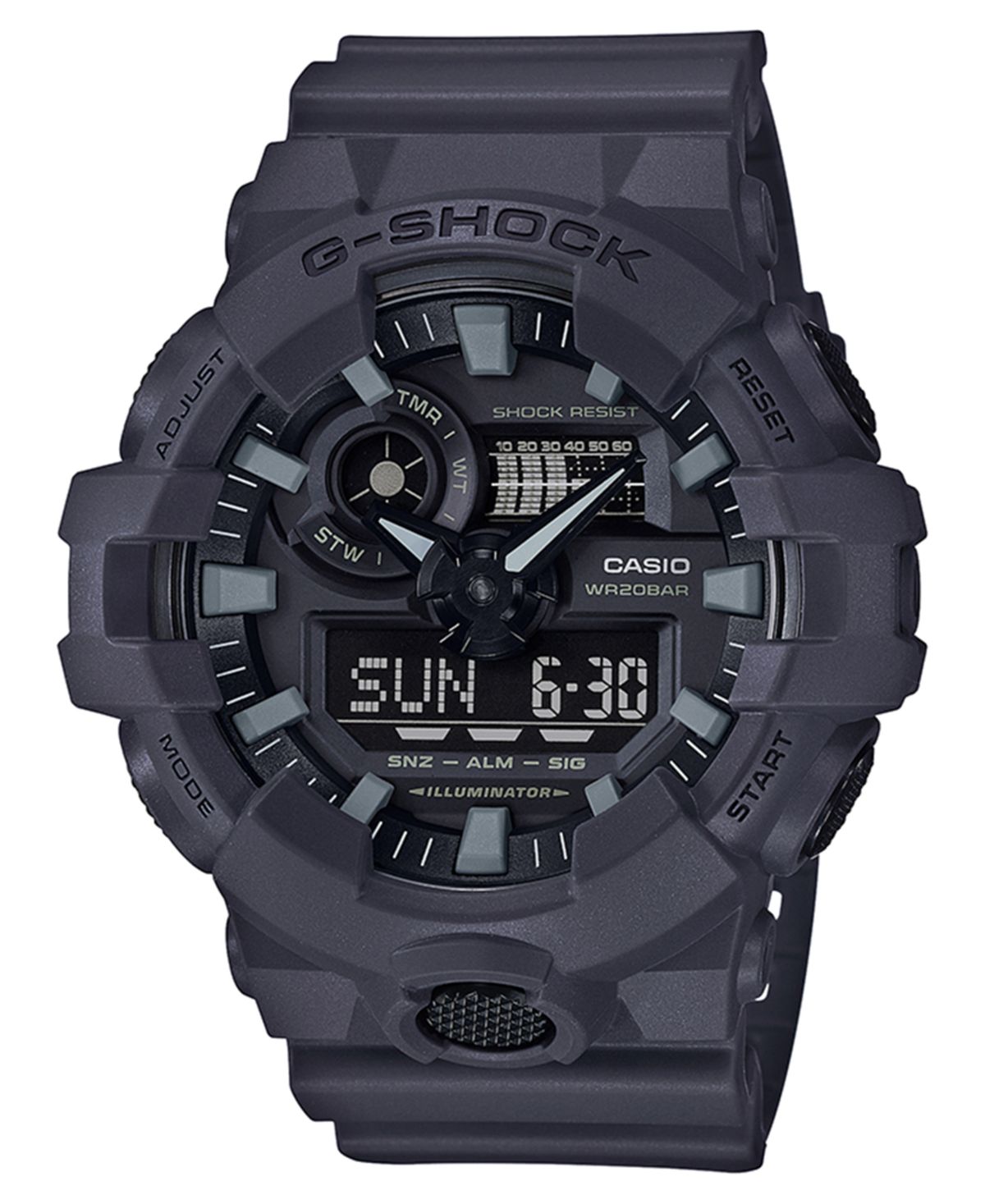 Мужские аналогово-цифровые часы с темно-серым полимерным ремешком, 53 мм G-Shock