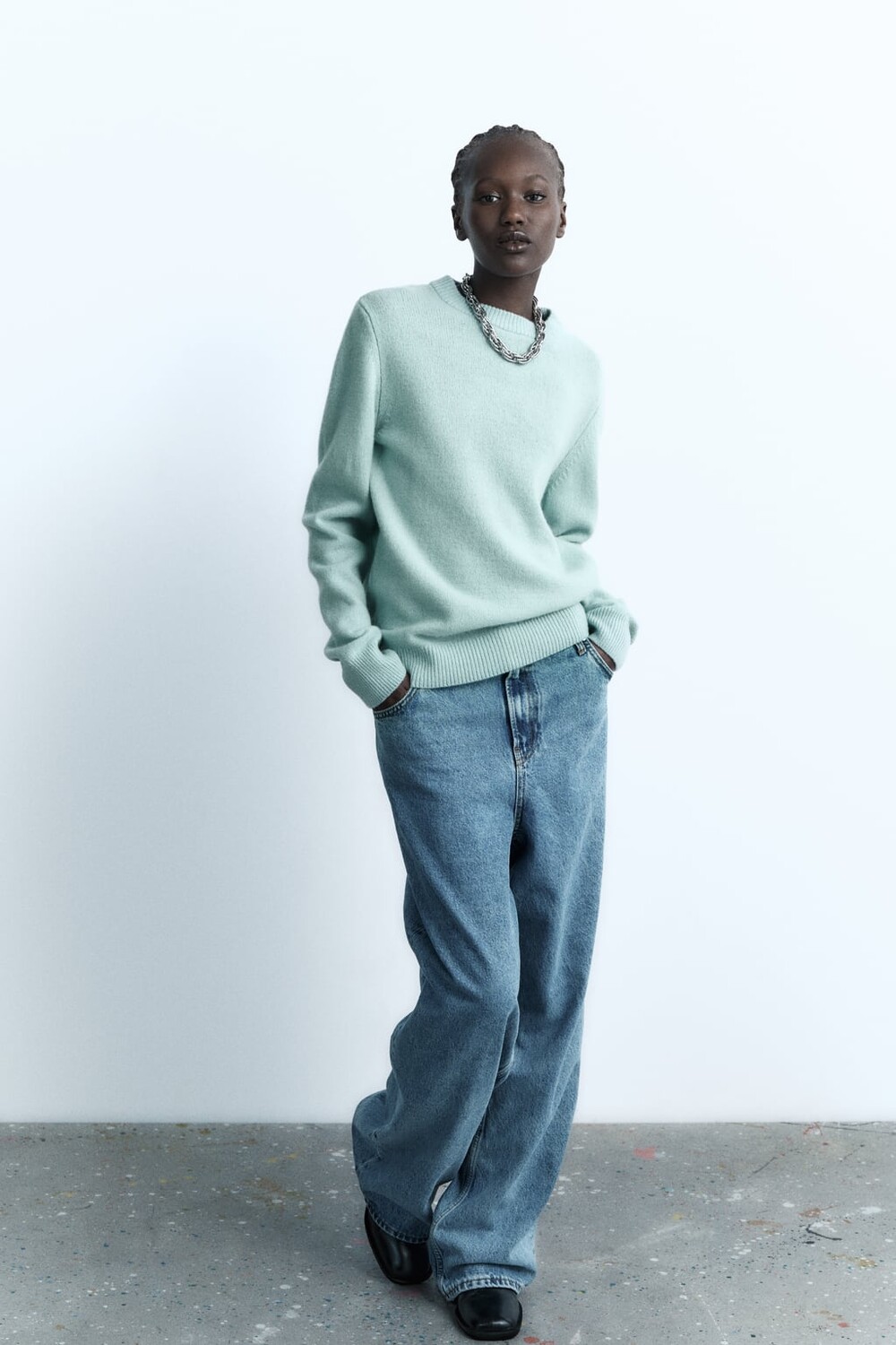 

Свитер из смеси кашемира и шерсти ZARA, зеленый