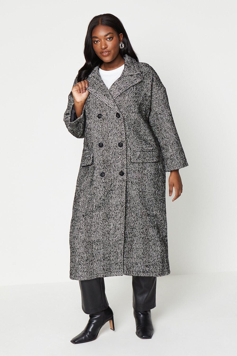 

Вечернее пальто макси с узором «елочка» Curve Dorothy Perkins, черный