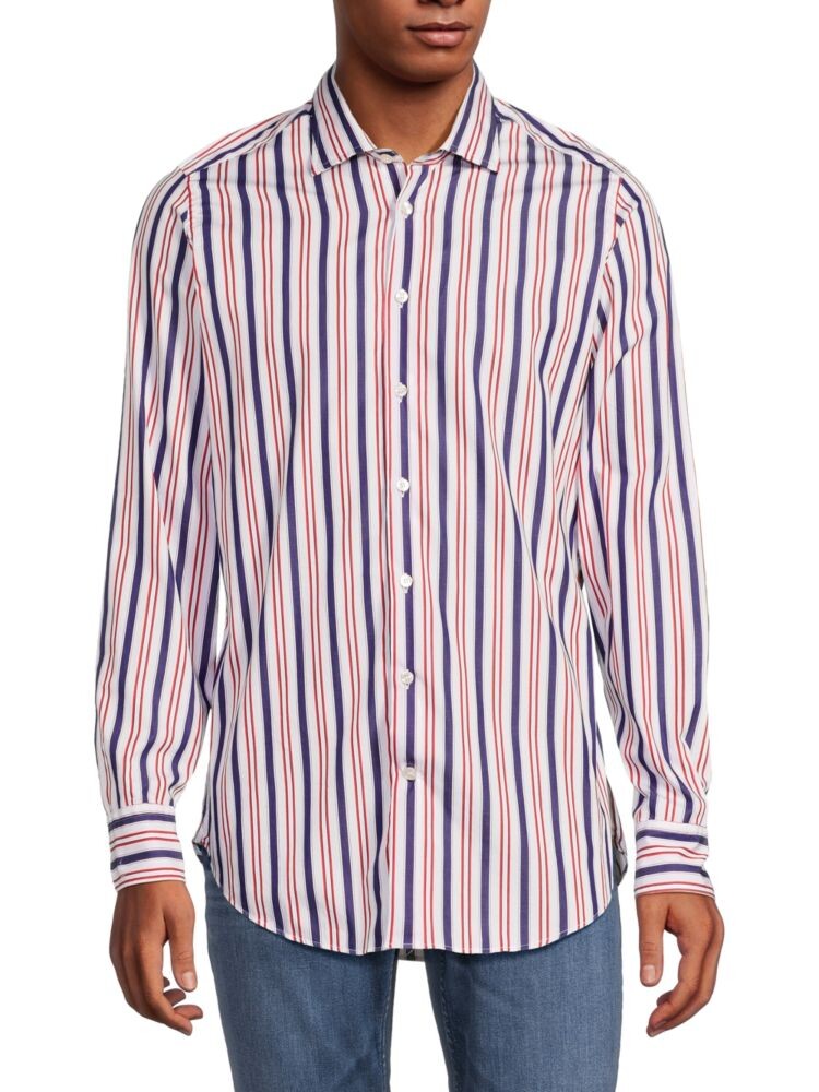 

Полосатая рубашка с закругленным подолом Etro, цвет White Multi