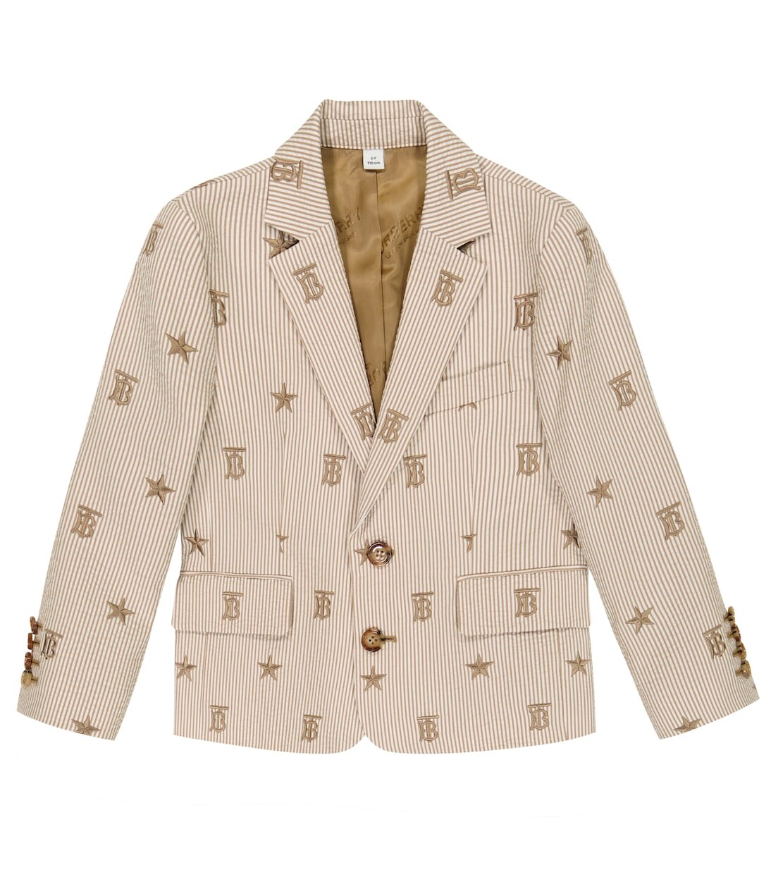 

Жакет в полоску с вышивкой из смесового хлопка Burberry Kids, бежевый
