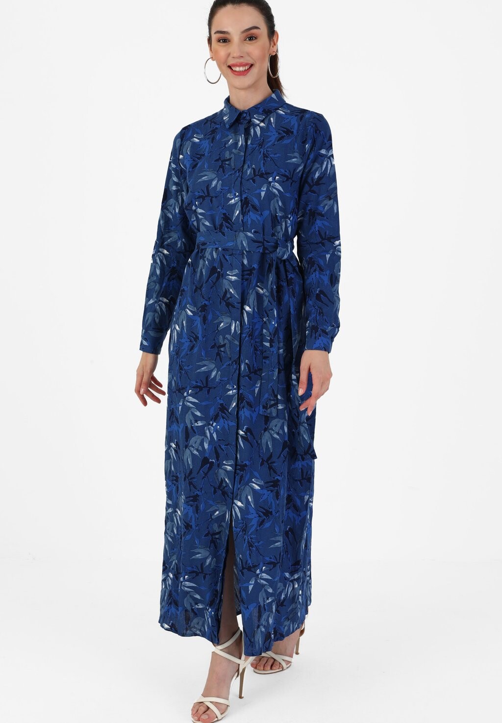 

Платье-рубашка Hidden Button Leaf Tavin Modanisa, цвет navy blue