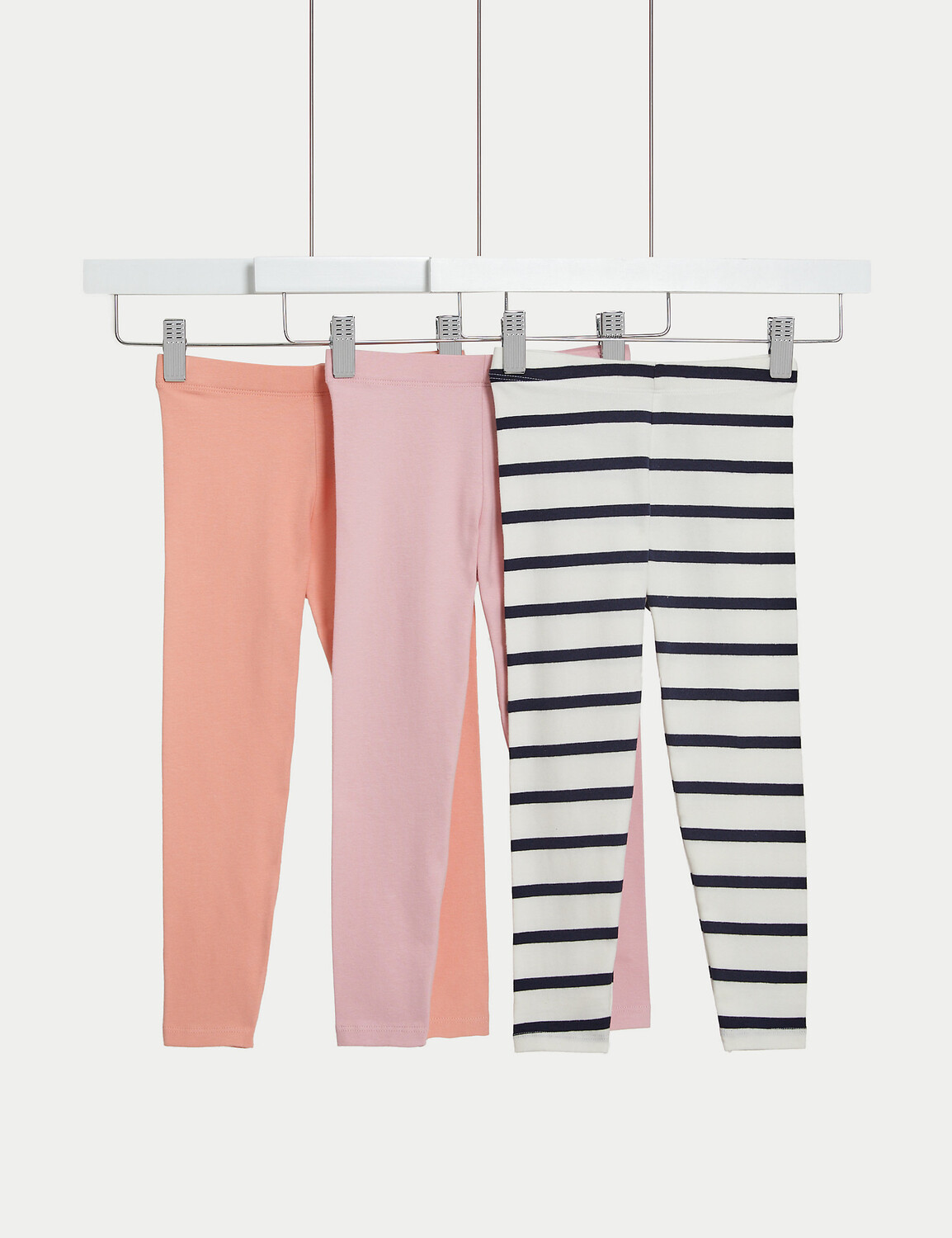 

Леггинсы из 3 пар хлопка с узором (2–8 лет) Marks & Spencer, розовый микс