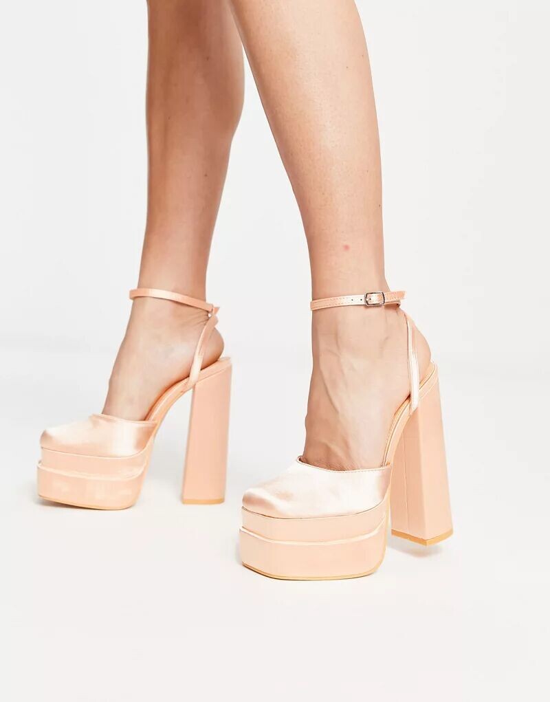 

Эксклюзивные атласные босоножки Public Desire Moonchild абрикосового цвета с подошвой на платформе и каблуком