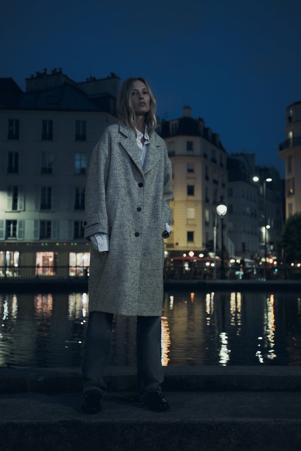 

Длинное пальто в елочку ZARA, серый