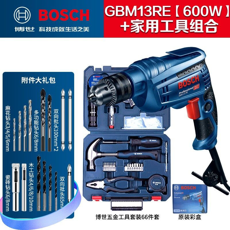 Дрель пистолетная Bosch GBM13RE + набор инструментов