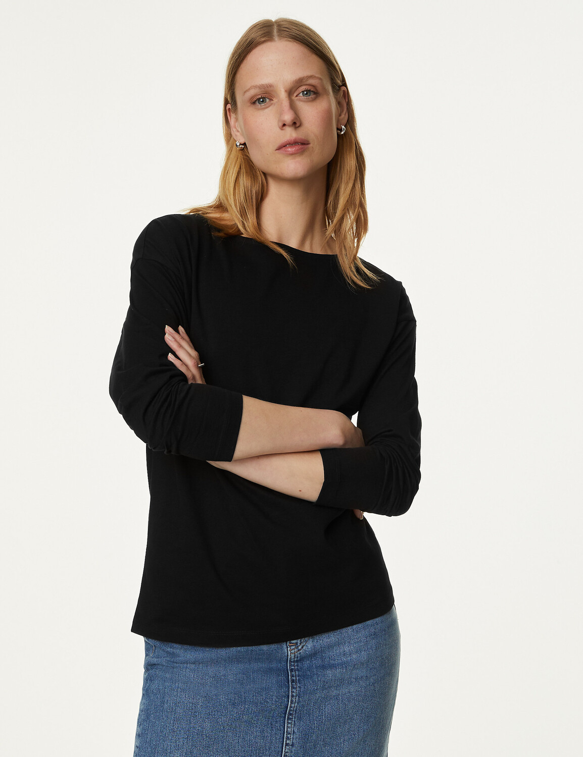 

Повседневный топ из чистого хлопка Marks & Spencer, черный
