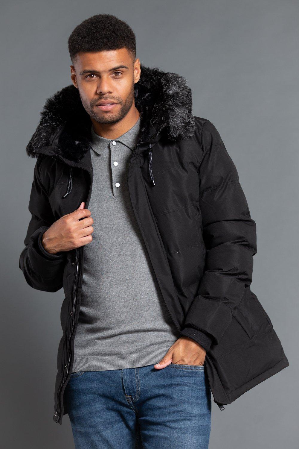 Удлиненная стеганая куртка с капюшоном и капюшоном из искусственного меха Nines, черный длинная утепленная парка с капюшоном и капюшоном из искусственного меха nines серый