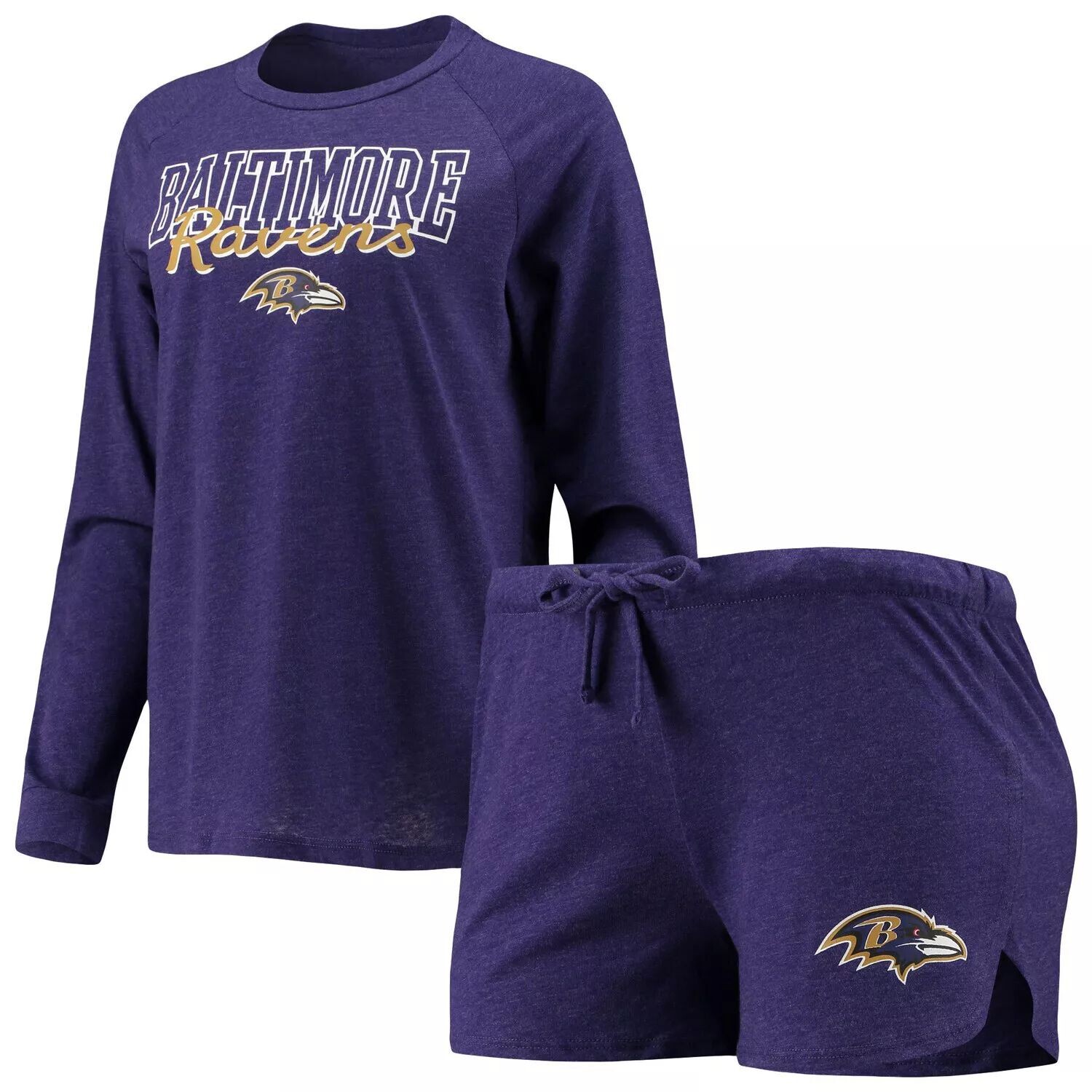 

Женский спортивный спортивный фиолетовый Baltimore Ravens, вязаный топ и шорты реглан с длинными рукавами, комплект для сна