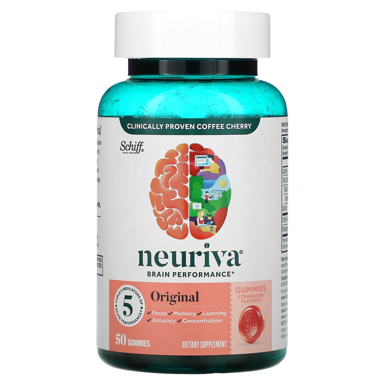 

Neuriva Brain Performance, оригинальный, со вкусом клубники, 50 жевательных таблеток, Schiff