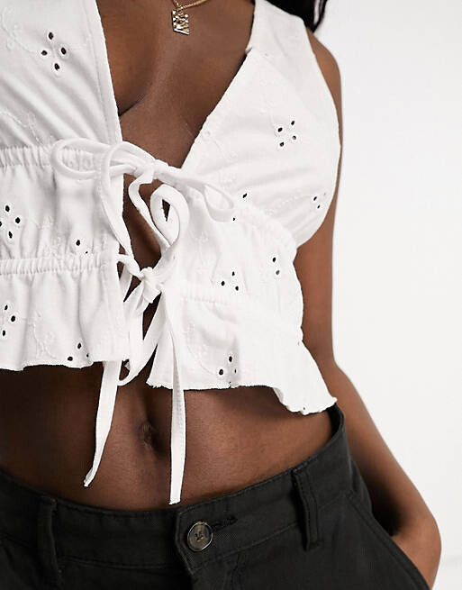 

Белый топ с завязками спереди ASOS DESIGN