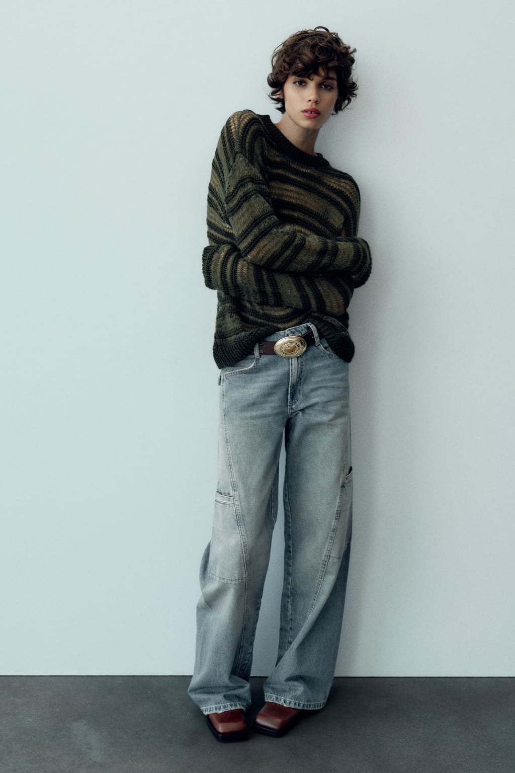 

Джинсы-карго Trf со средней посадкой ZARA, синий