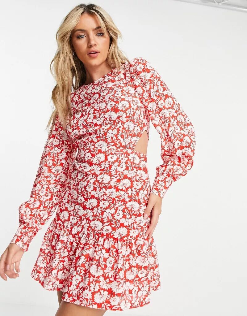 

Красное повседневное мини-платье Topshop с ромашками и вырезами по бокам