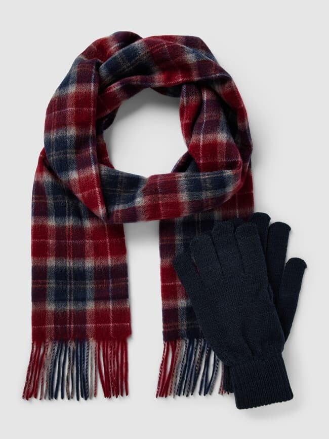 

Шарф и перчатки из шерсти в комплекте модель "ТАРТАН" Barbour, бордо