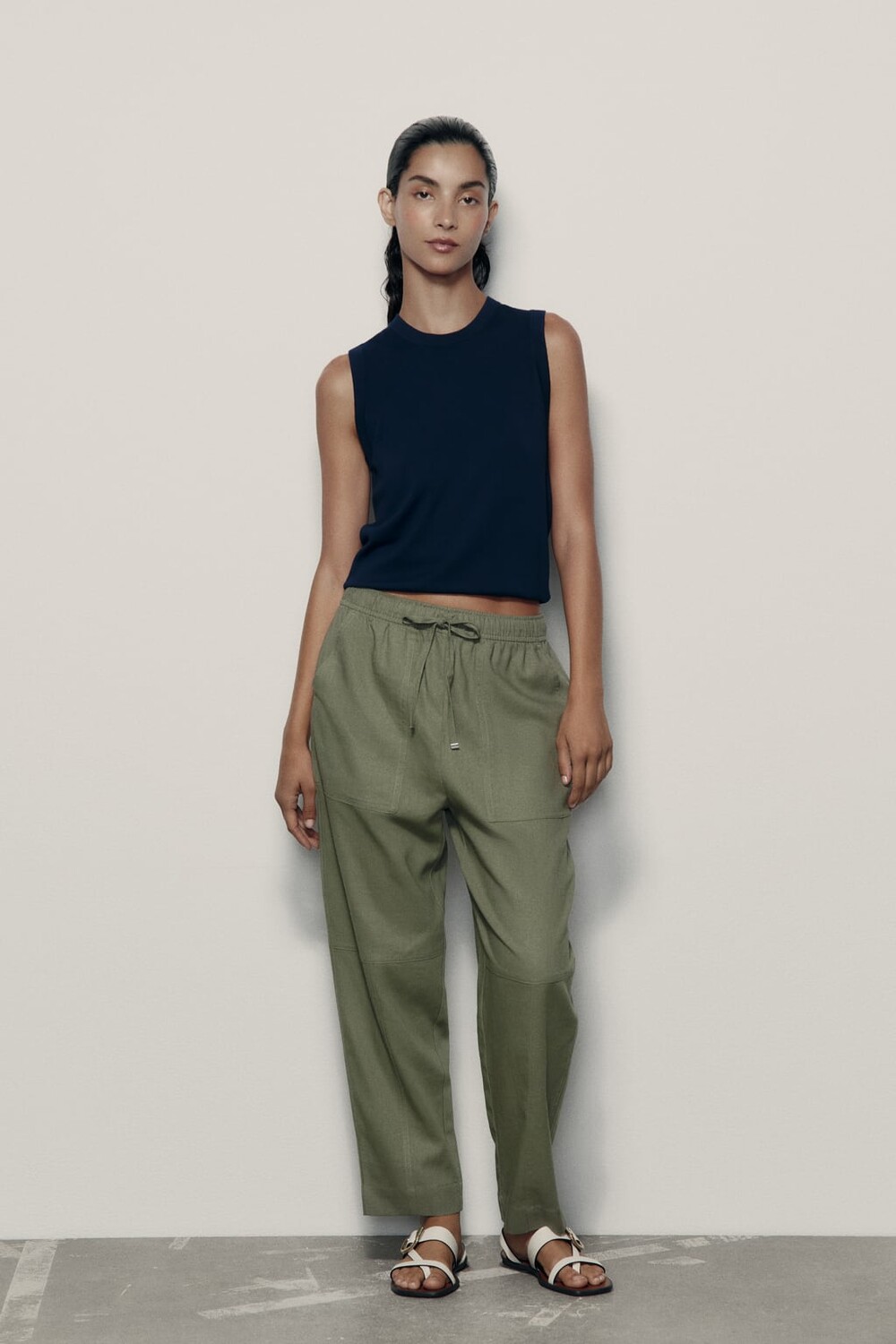 

Брюки из смешанного льна ZARA, хаки