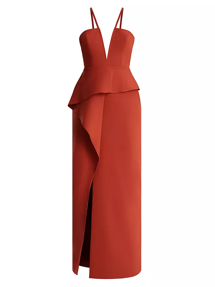 

Платье с баской и открытыми плечами, V-образным вырезом Bcbgmaxazria, красный
