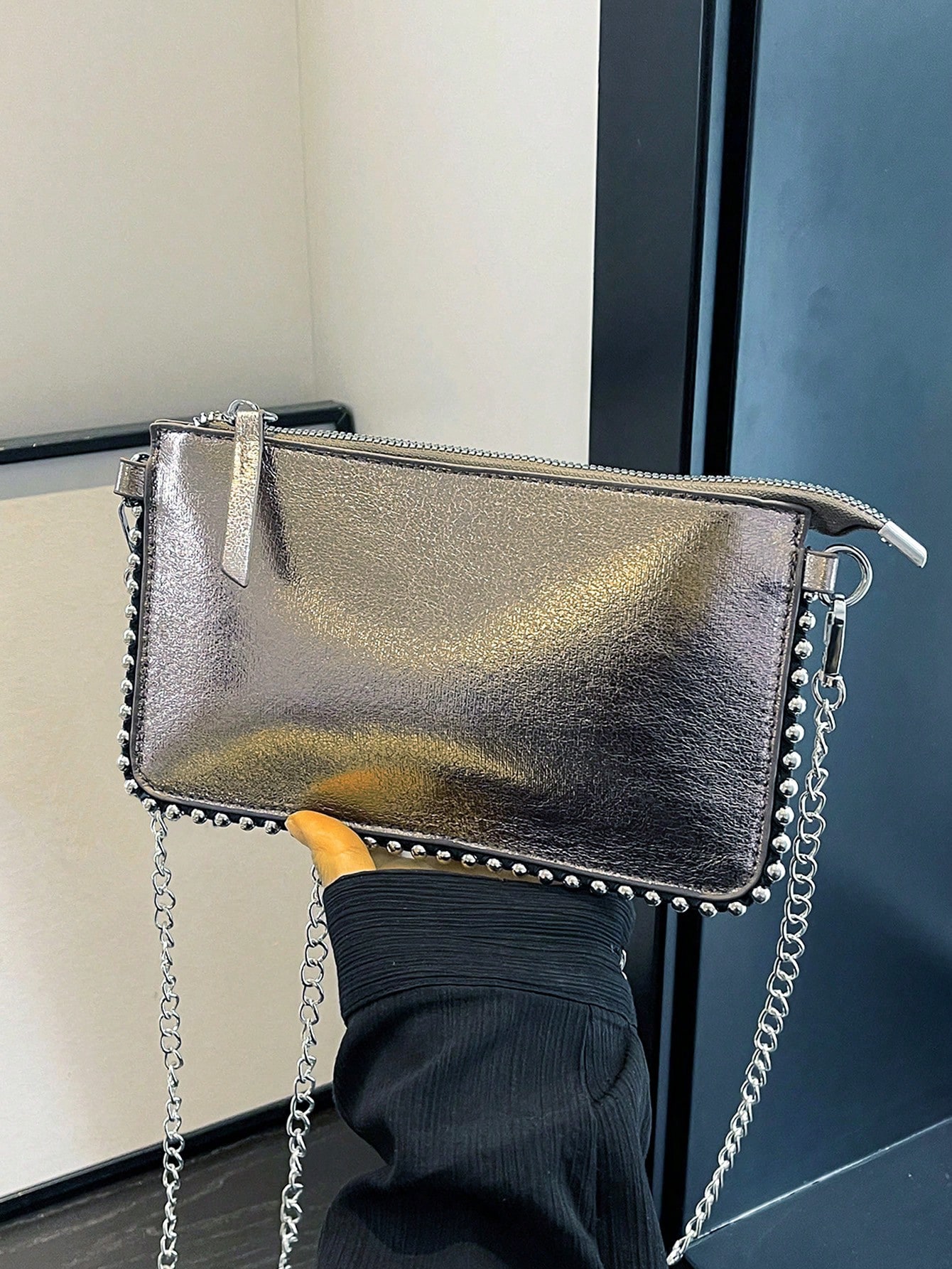 Женская сумка на цепочке из бисера с плечевым ремнем, бронза