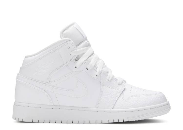 Кроссовки AIR JORDAN 1 MID GS 'TRIPLE WHITE', белый кроссовки air jordan 1 retro mid gs triple white белый