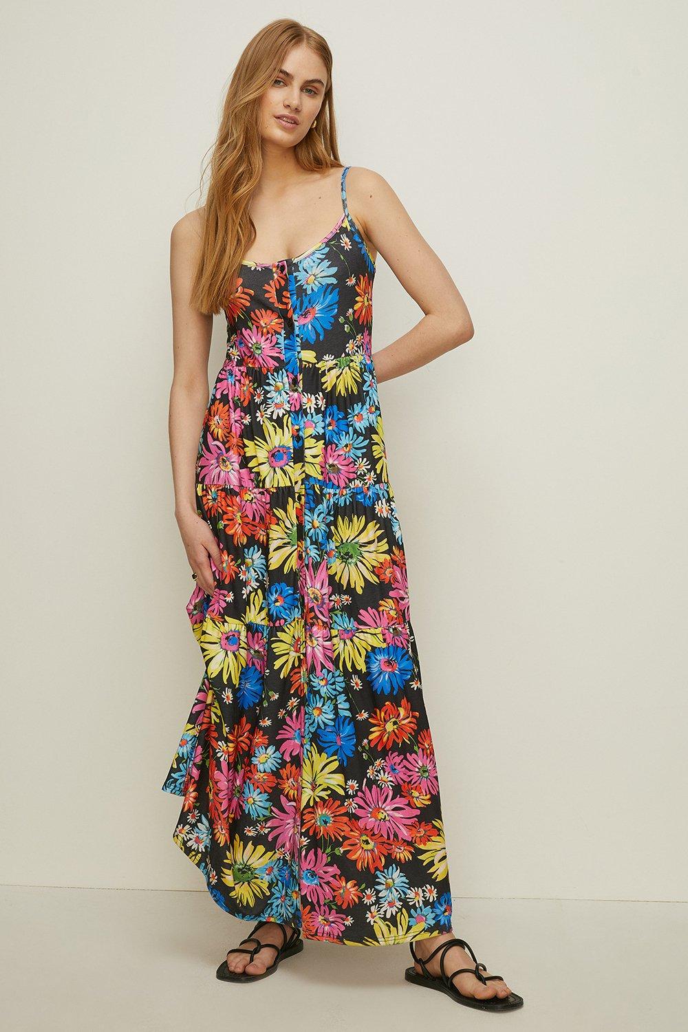 Многоуровневое платье макси на пуговицах спереди с цветочным принтом Oasis, мультиколор