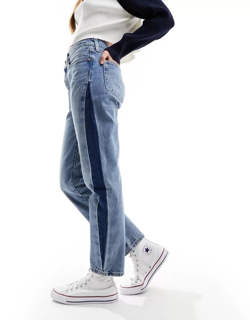 Синие укороченные джинсы Levi's 501 с полоской по бокам и прямого кроя