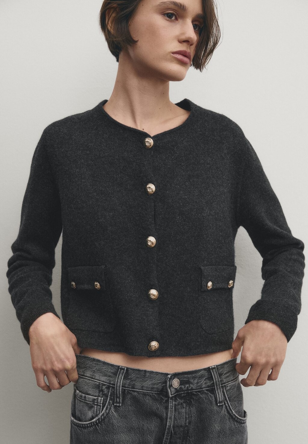

Кардиган Massimo Dutti С ПУГОВИЦАМИ, цвет mottled dark grey