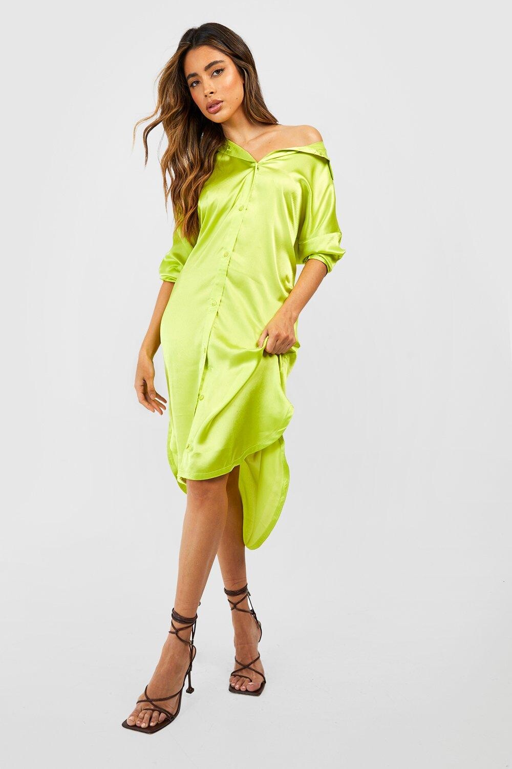 

Длинная атласная рубашка Boohoo, шартрез