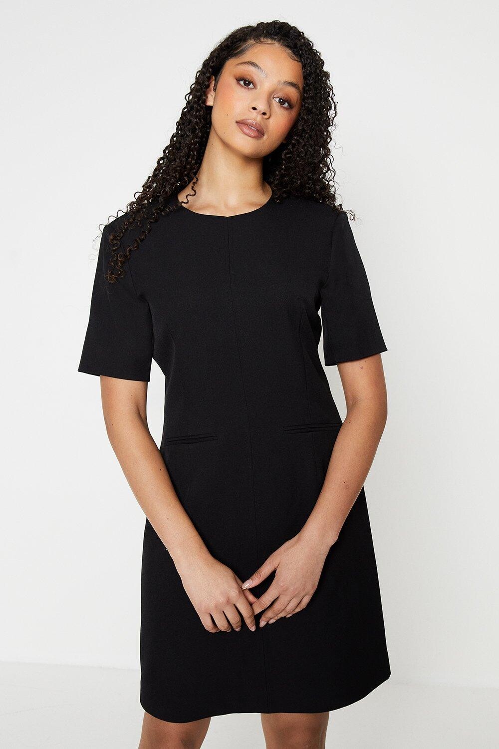 

Платье прямого кроя с короткими рукавами и высоким воротником Dorothy Perkins, черный