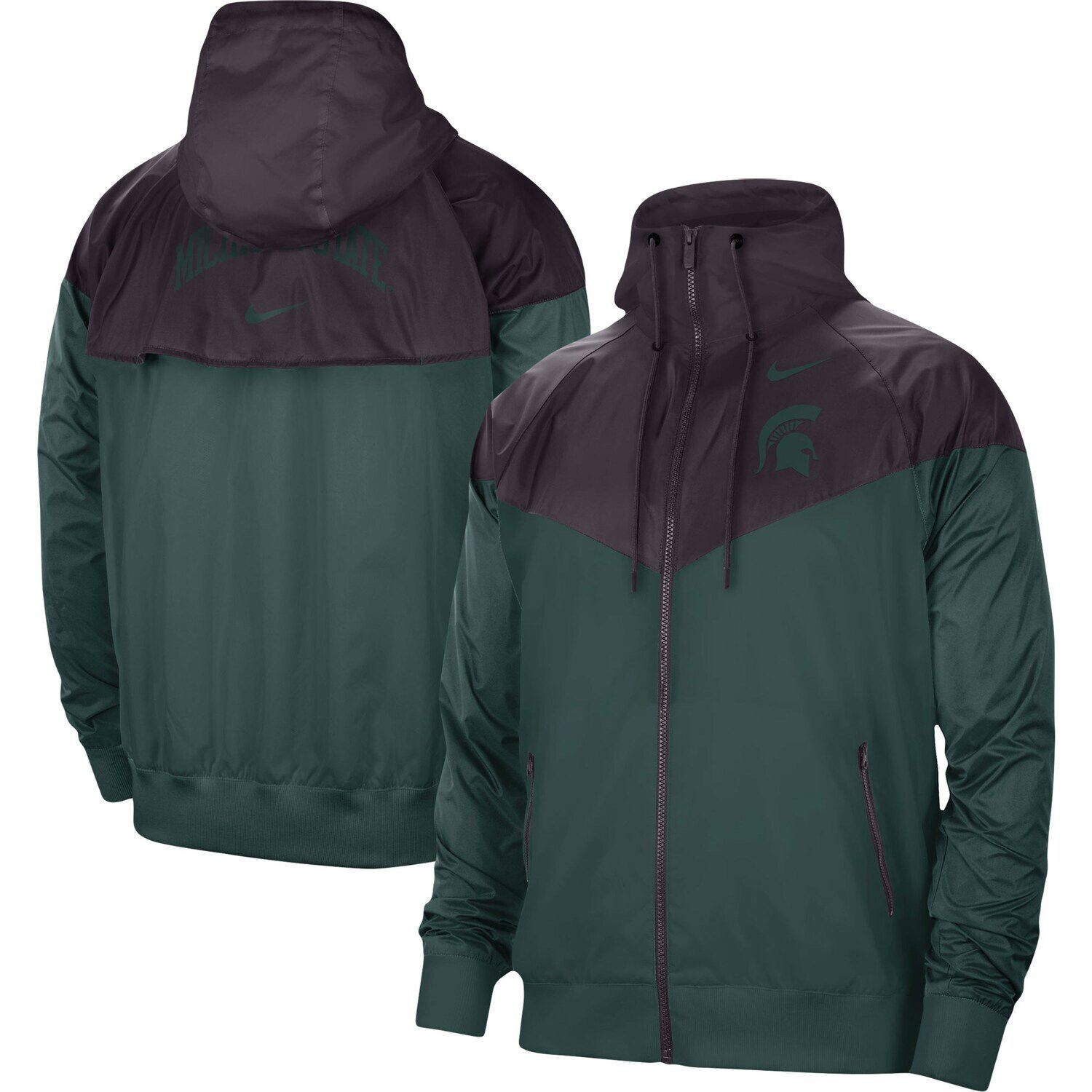 

Мужская темно-серая/зеленая куртка Michigan State Spartans Windrunner реглан с молнией во всю длину Nike, Зеленый