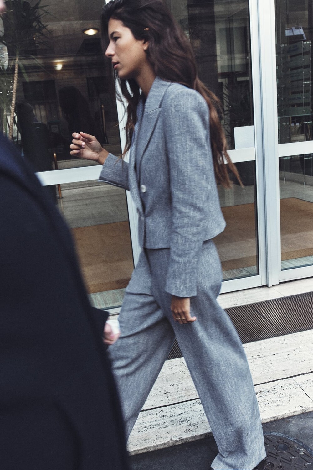 

Брюки прямого кроя из твила ZARA, синий/белый