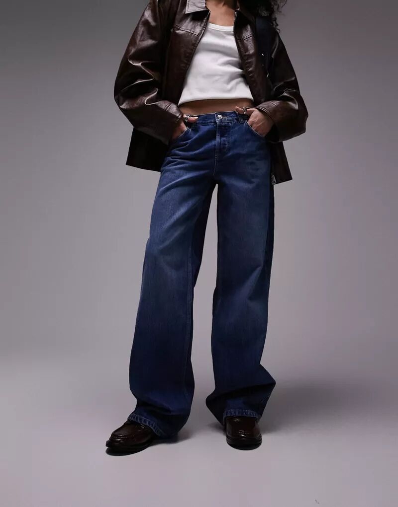 Яркие синие джинсы с низкой посадкой и широкими штанинами Topshop Ember