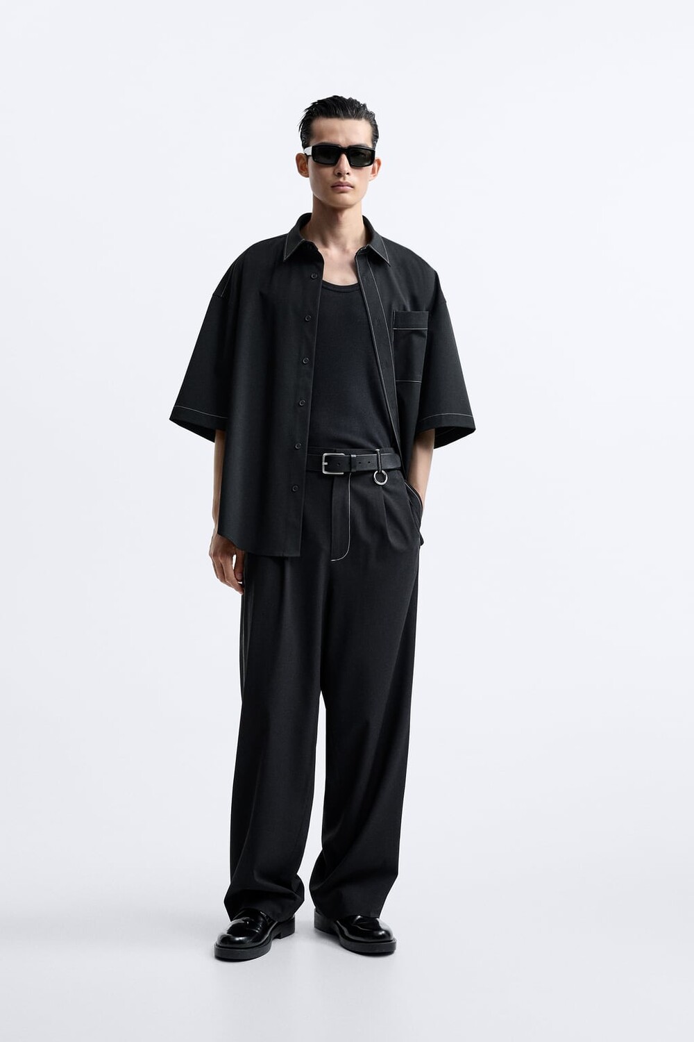 

Брюки с контрастной отшивкой ZARA, черный
