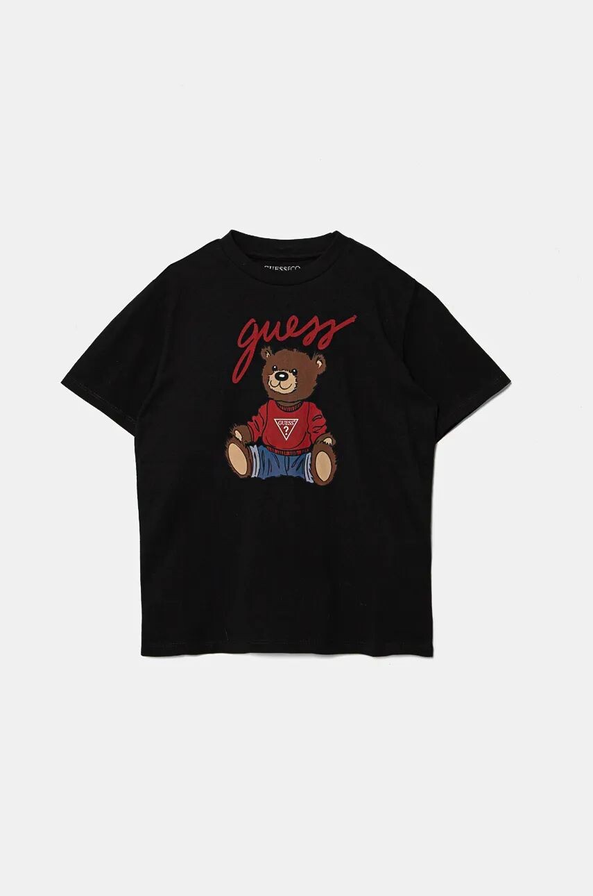 

Детская хлопковая футболка Guess, черный