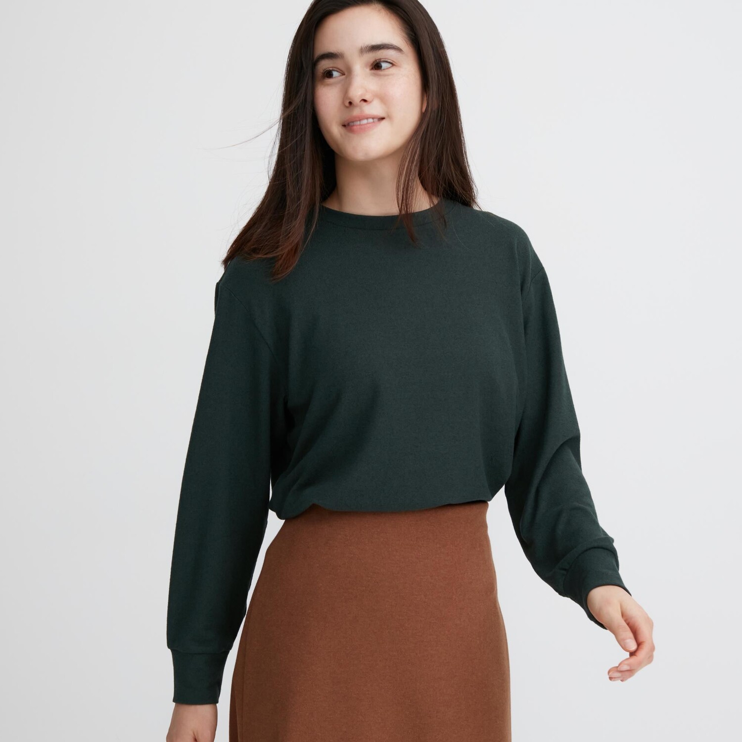 

Футболка из мягкого флиса Uniqlo с круглым вырезом, темно - зеленый