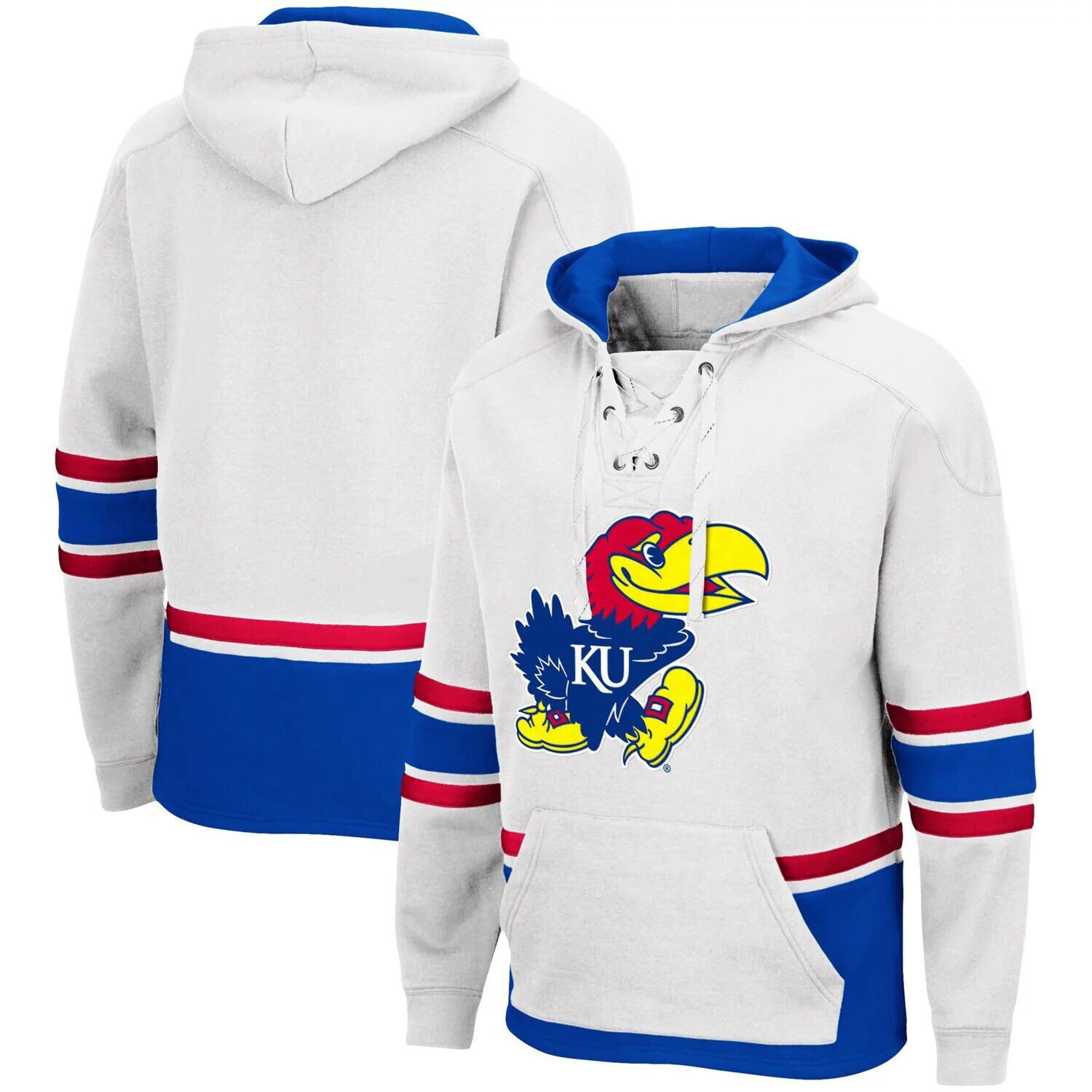 

Мужской белый пуловер с капюшоном Colosseum Kansas Jayhawks на шнуровке 3.0