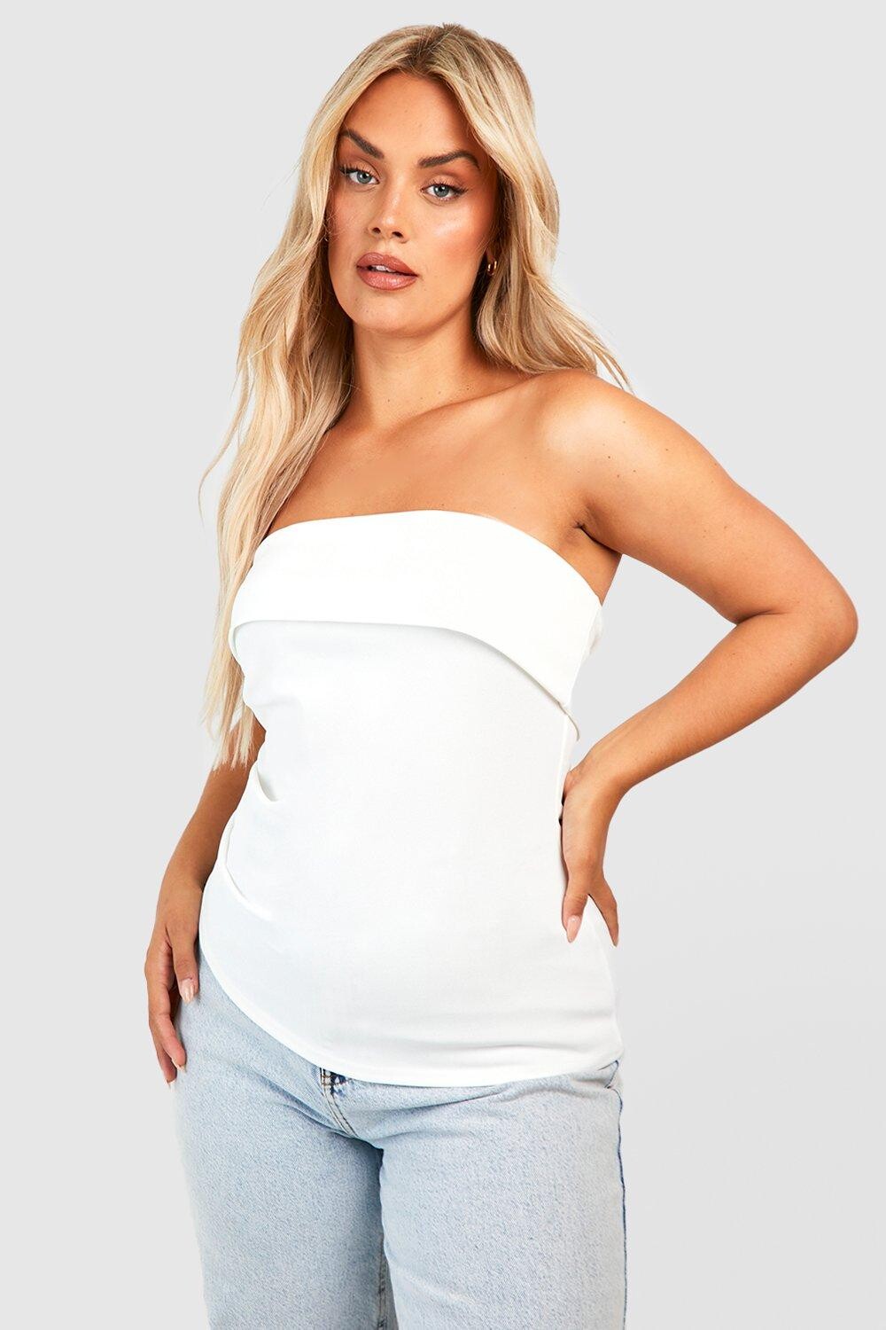 

Асимметричный топ plus со сборками Boohoo, белый