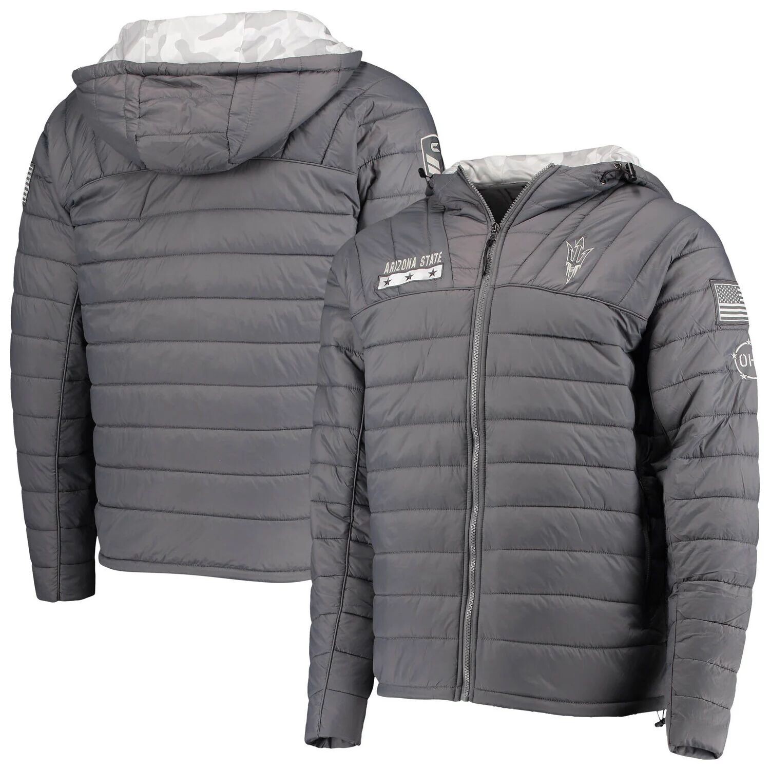 

Мужская серая/камуфляжная куртка штата Аризона Sun Devils OHT Military Appreciation Iceman Snow Puffer с капюшоном на молнии во всю длину Colosseum, Серый