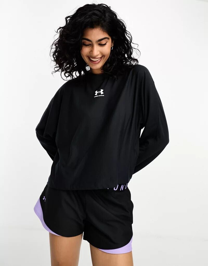

Черная махровая толстовка оверсайз с круглым вырезом Under Armour Rival