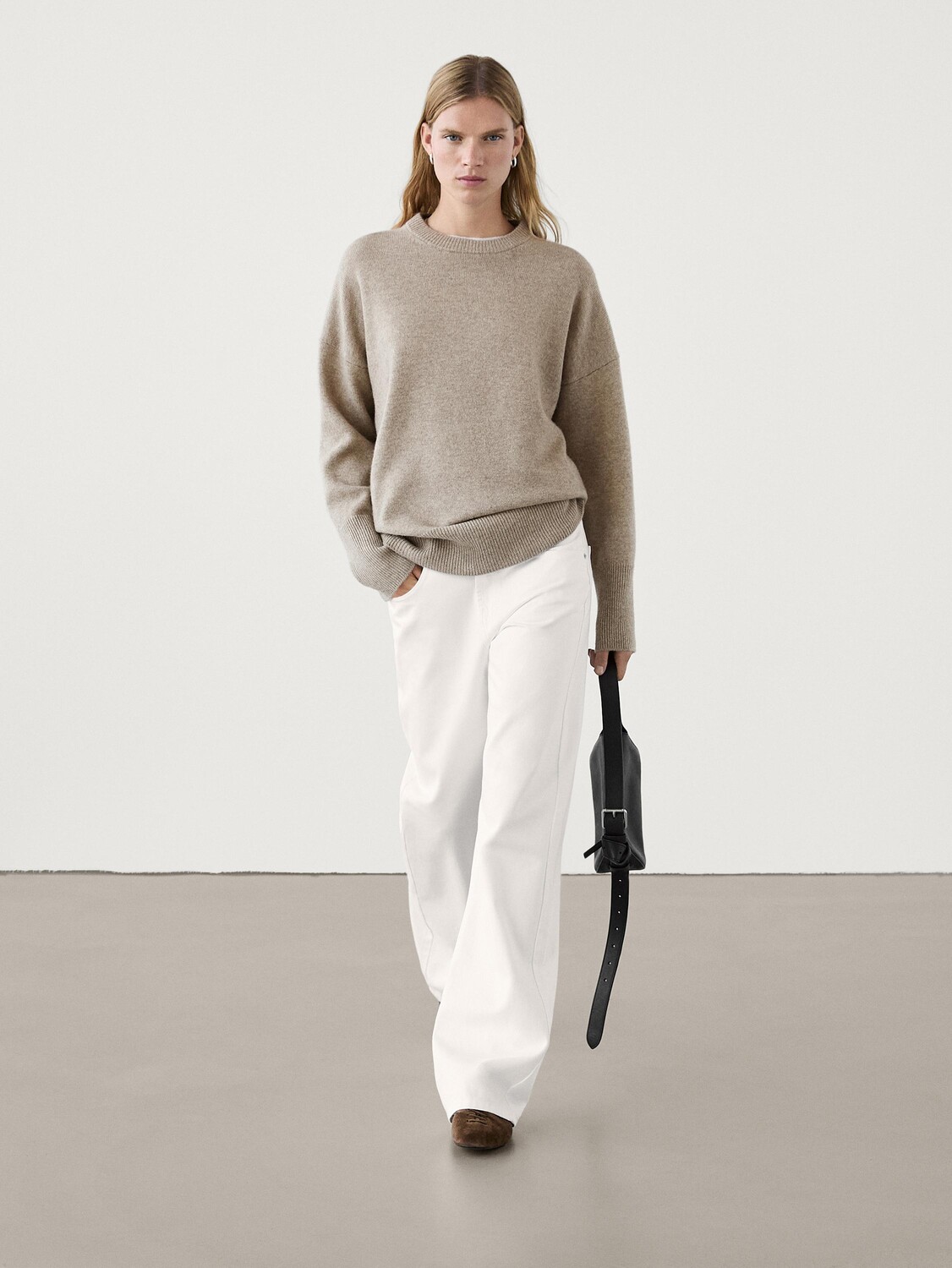 

Длинный свитер из шерсти и кашемира Massimo Dutti, коричневый