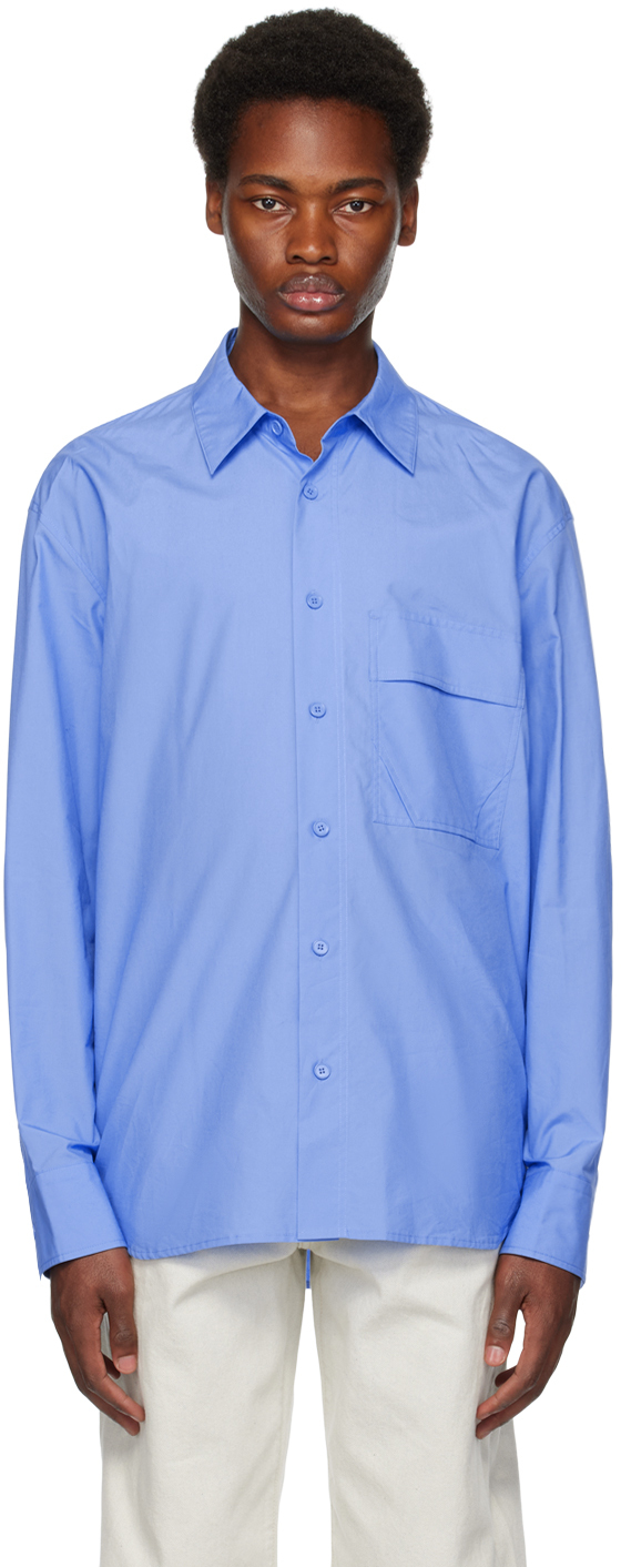цена Синяя рубашка с вышивкой Solid Homme