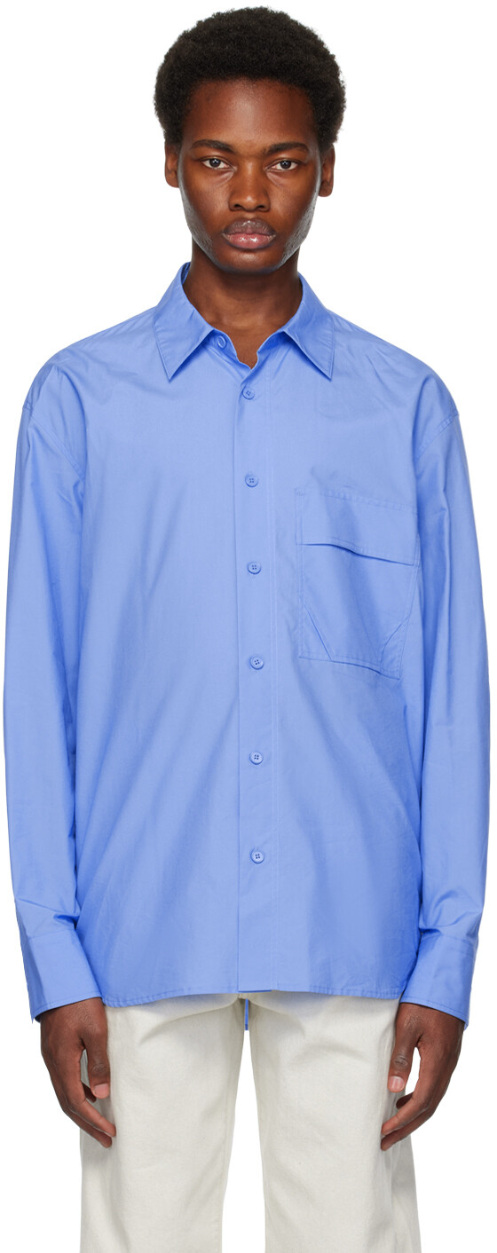 

Синяя рубашка с вышивкой Solid Homme