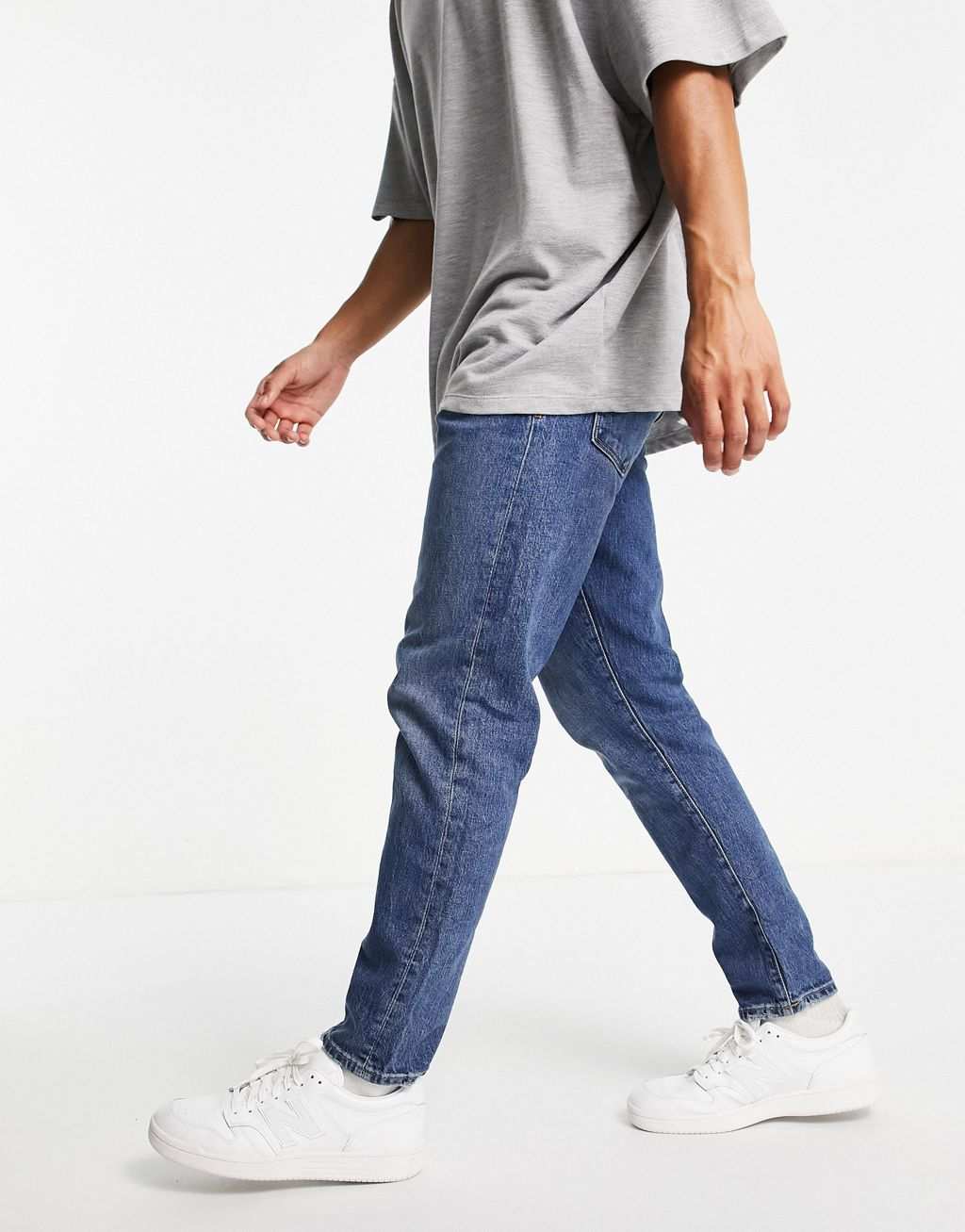 Узкие хлопковые зауженные джинсы среднего синего цвета Selected Homme - MBLUE