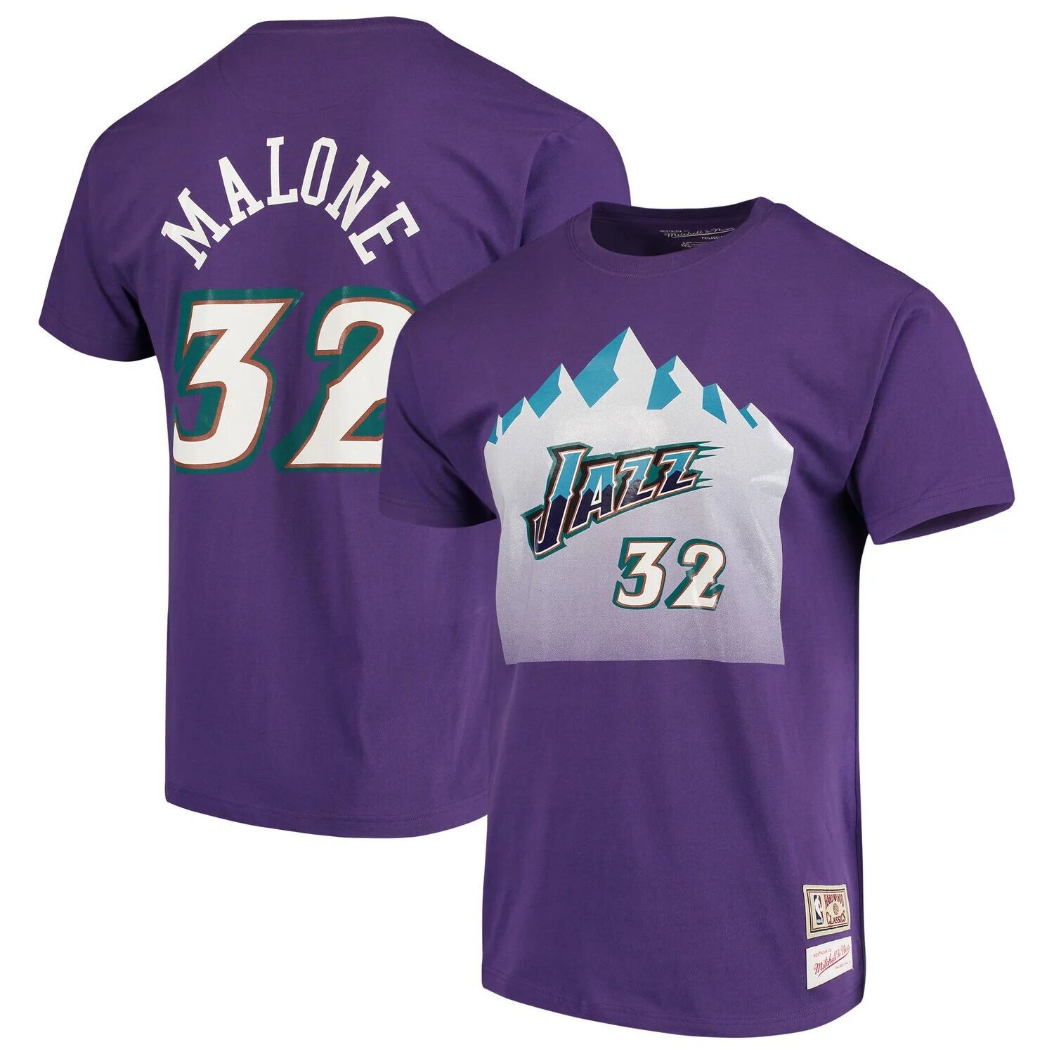 

Мужская футболка Mitchell & Ness Karl Malone Purple Utah Jazz Hardwood Classics с названием и номером команды