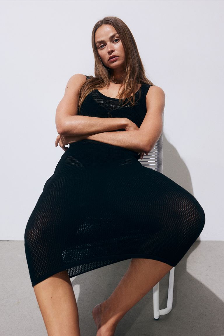 Вязаное пляжное платье H&M, черный